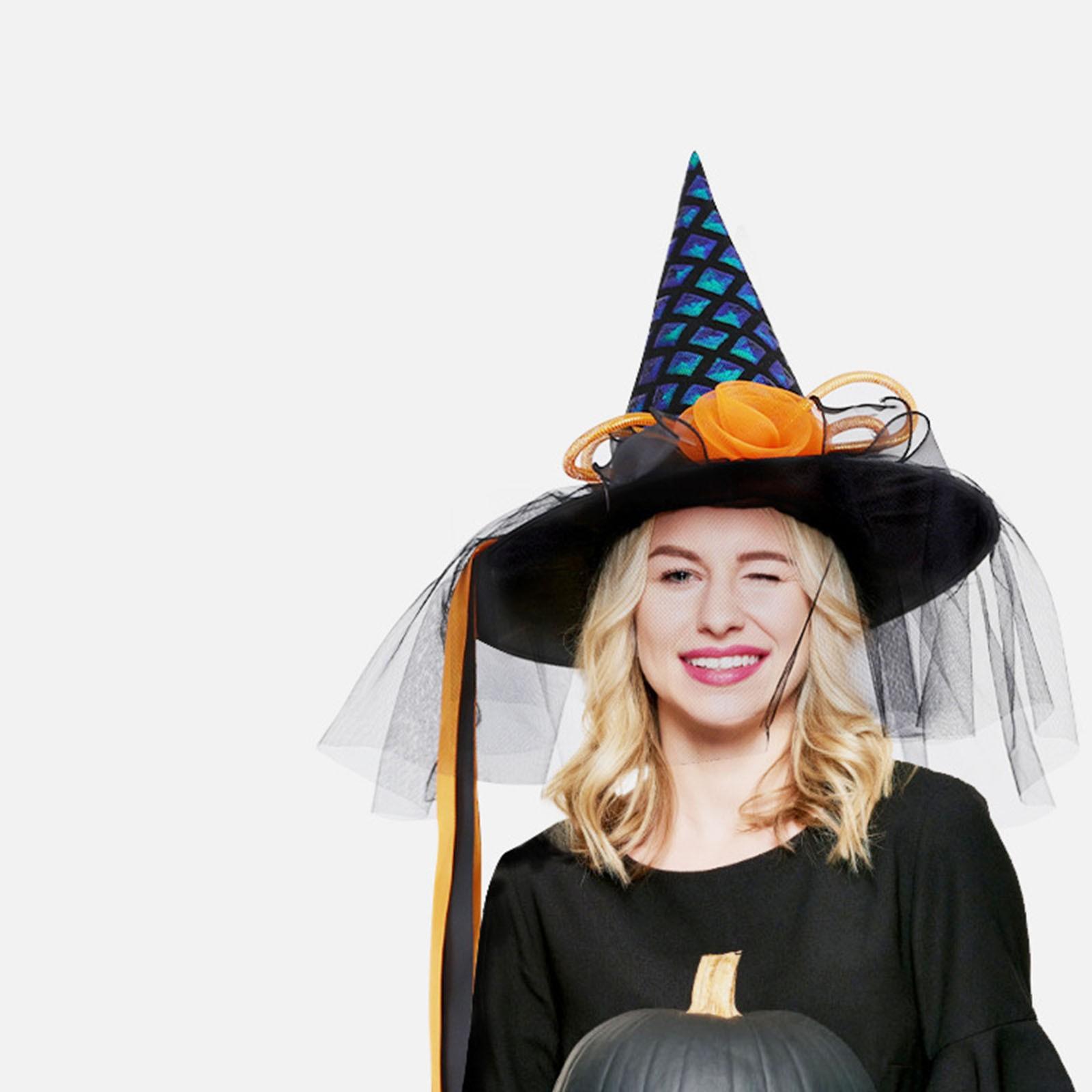 

Шляпа ведьмы на Хэллоуин, четырехцветная светящаяся шляпа, аксессуары для костюмов для женщин, вечеринка на Хэллоуин One Size