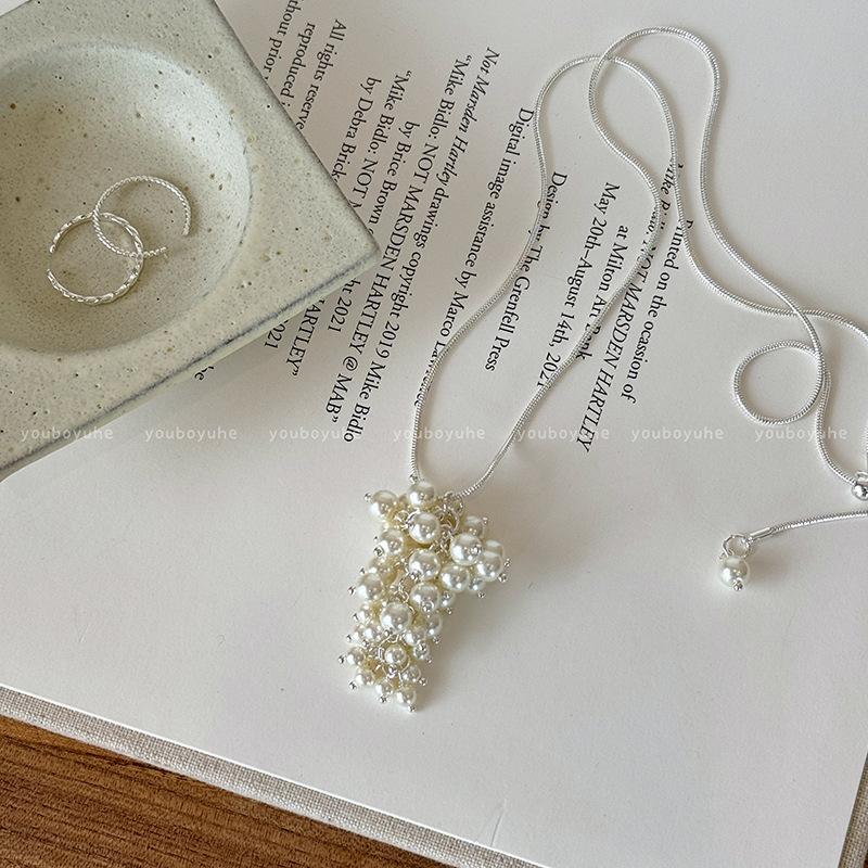 Retro Bow Flower Tiger's Eye Stone Water Drop Necklace Clavicle Chain Cold Wind Necklace Women