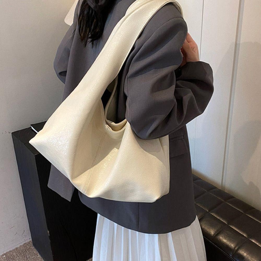 Solid Color Large Capacity Handbag Tote Bag Underarm Packs Casual Retro PU Tote Bag Outdoor