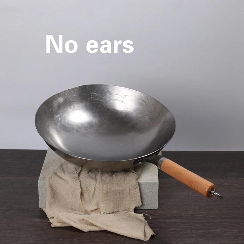 Wok aus Eisen mit Holzgriff, handgefertigt aus chinesischem Eisentopf, runder Boden, antihaftbeschichteter Wok, Gasherd, Kochgeschirr für den Haushalt