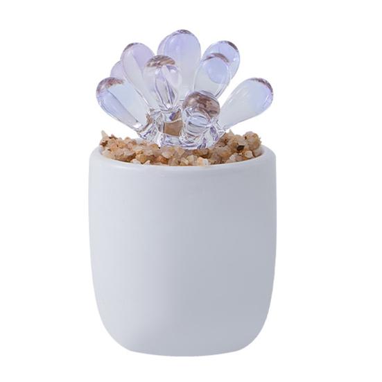 Cute Mini Faux Crystal Flower Figurine Collectible Hand Blown Glass Flower Ornament In Pot Gifts for Mother's Day Birthday Christmas