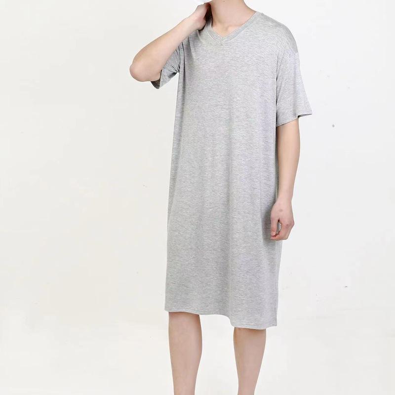 Men Summer Nightgown Modal Pajamas Round Neck Simple Raglan Sleeve T-shirt Dress Casual Loose Large Size Home Wear