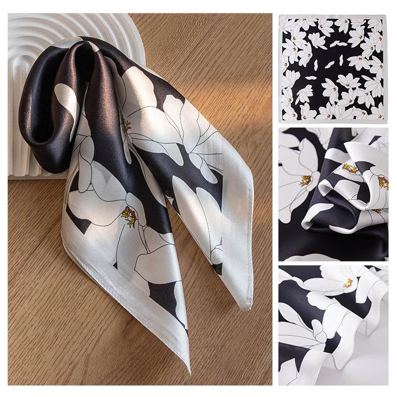 

53Cm High End 100% Silk Square Scarf Luxury Decorative Floral Print Hairband Necktie Small Neckerchief For Women 53x53cm