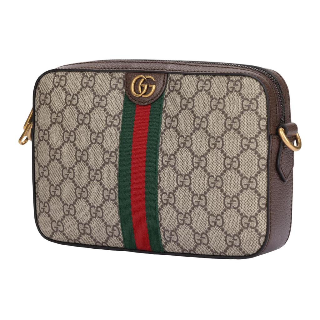 Gucci Bolsa para Câmera Ophidia GG com Logo de Flor Antiga em Fita Listrada de Lona com Acabamento em Couro