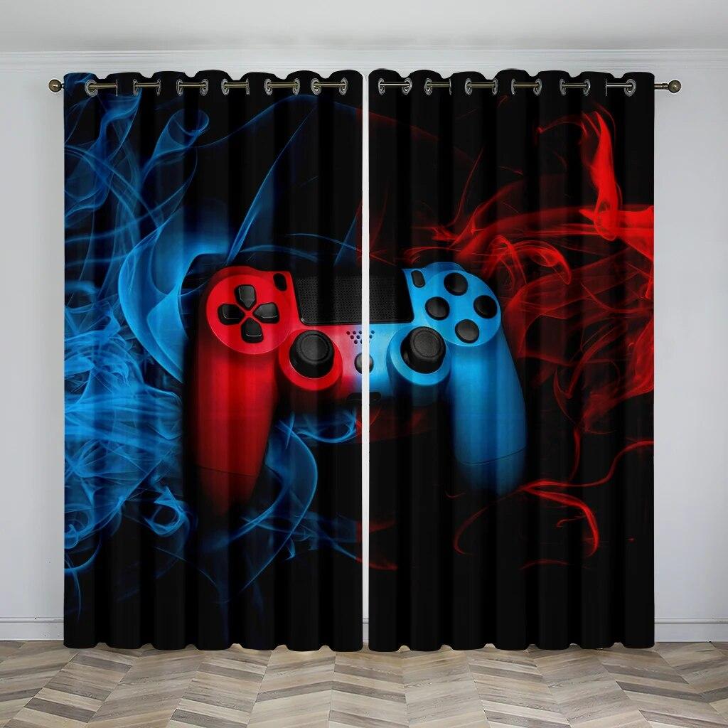 Pyrotechnic Geometric Game Handle Printed Curtains, E-Sports Light-Transmitting Decorative Curtains For Boys And Girls’ Rooms