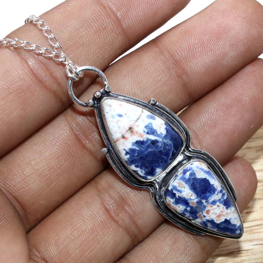 Long Sodalite 925 Silver Plated Necklace 19" Jewellery Limited Stock Deal R8d68