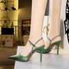 Women's Thin Heel 9.5cm High Heel Silk Satin Pointed Hollow Out Summer Shoes Rhinestone One-sided Belt Sandals