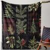 Festive Christmas Tree and Holly Printed Blanket - Warm and Soft, Suitable for All Seasons Blanket