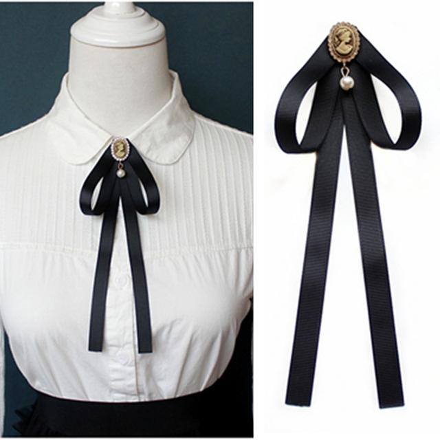 New Female Unisex Bow Tie Brooches For Women Pearl Crystal Pendant Collar Pin Shirt Clothes Necktie Bowknot Suit Accessories