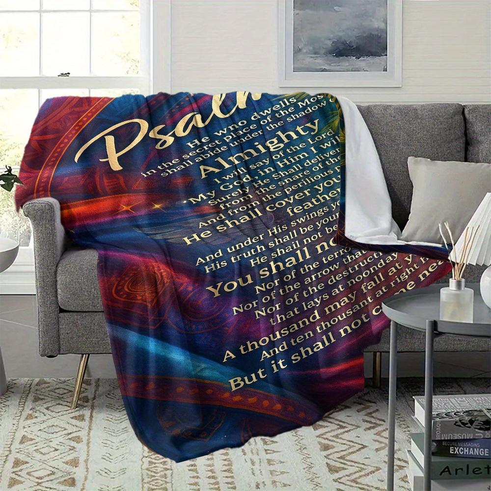 1pc Psalm 91 Scripture Blanket, Hebrew Bible Religious Shawl, Soft Flannel, All Seasons, for Bed Sofa Prayer, Gift