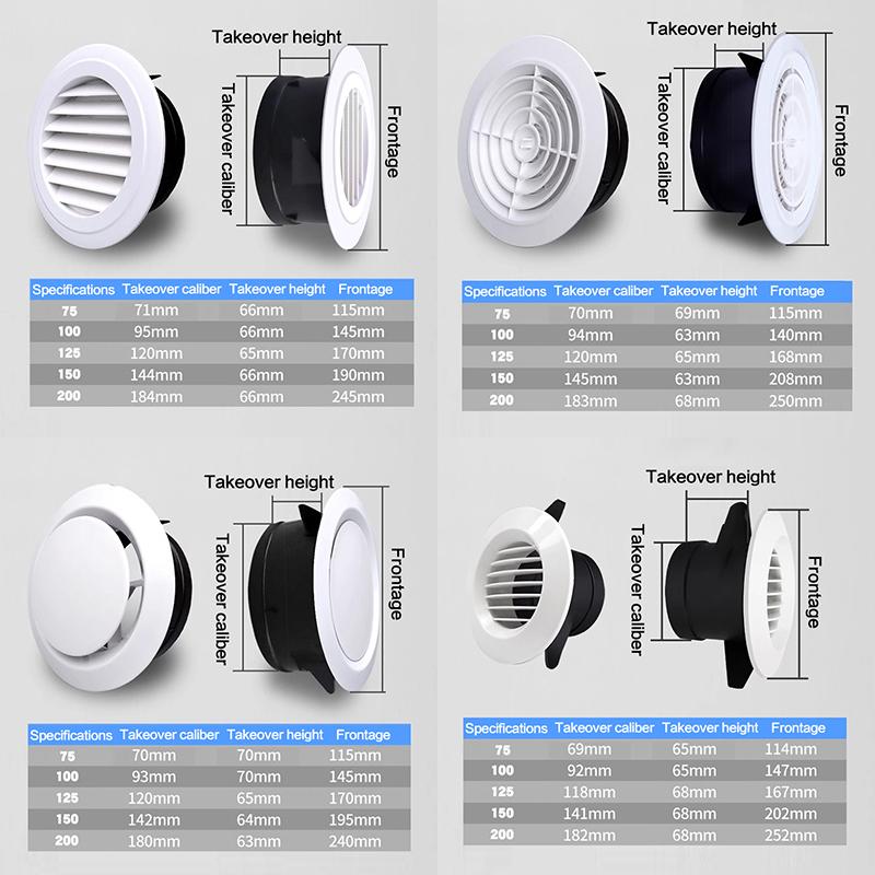 4 Shapes Availables 75/100/125Mm Round Ducting Ventilation Cover Air Vent Extract Valve Grille Air Circulation Vents Cover