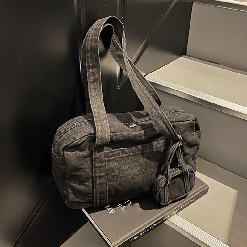 

Yogodlns Винтажная джинсовая сумка-тоут с короткой ручкой и маленьким кошельком, ретро, большая вместимость, на плечо, женская повседневная сумка и сумка для покупок, женские сумки 33x11x19cm чёрный