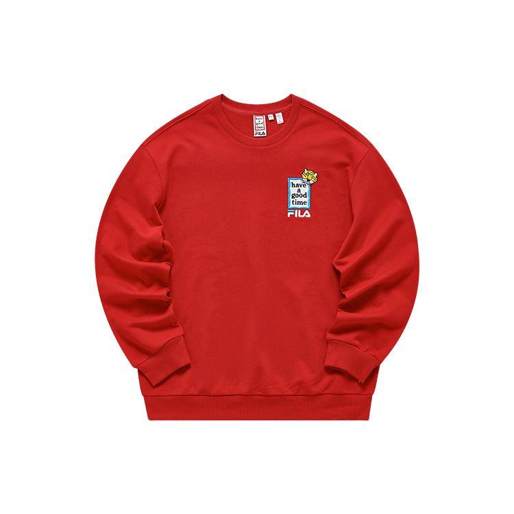FILA x Have A Good Time Logo Pattern Knitted Pullover Sweatshirt Unisex sweatshirt Legendary-Red F11U219204F-RD L