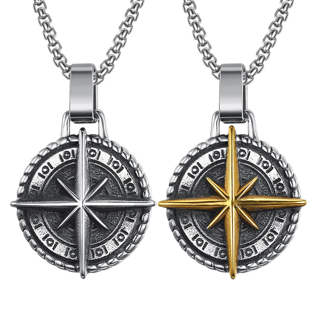 New Vintage Necklace Personalized Men'S Navigator Compass Pendant Necklace Stainless Steel Compass Necklace