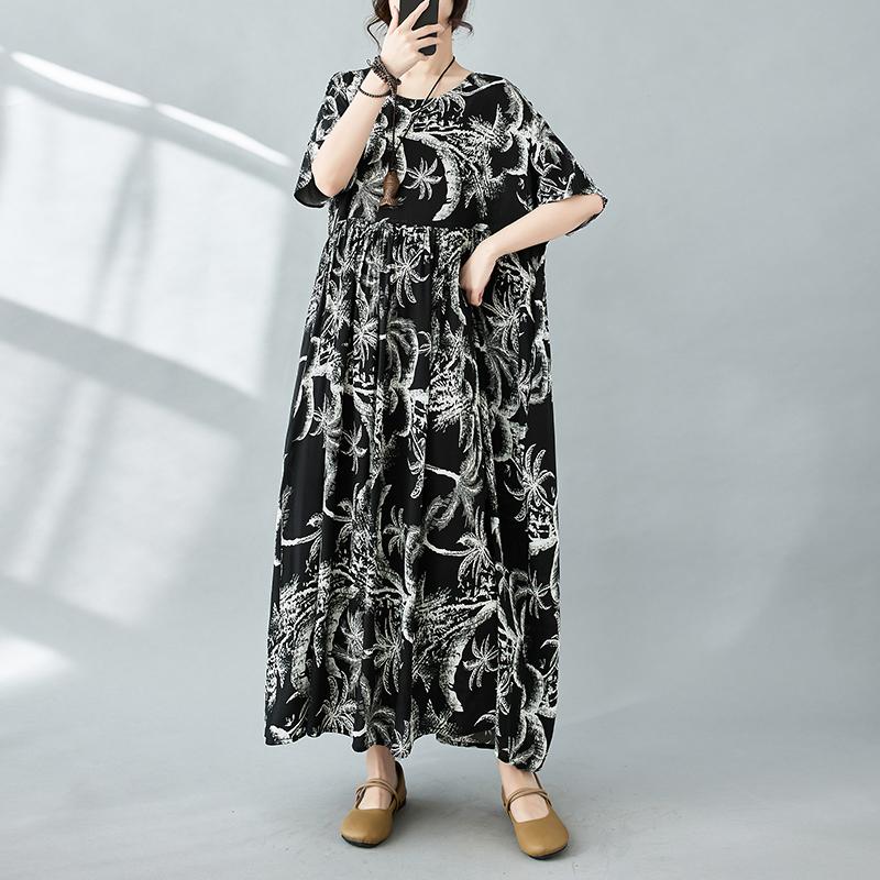 Dimanaf Women Dress Summer Plus Size Beach Sundress Linen Bohemian Print Flowers Fashion Lady Vestidos Loose Casual Long Dress Oversize 9079