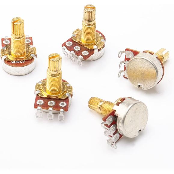 Swhmc 5PCS Guitar Potentiometers A250k Split Shaft Taper Pots Audio Tone Switch Control for Electric Bass Guitar