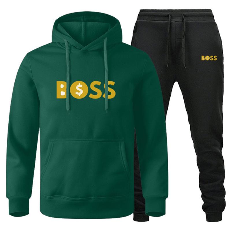 Wealthmark Men Hoodie & Jogger Set, Minimal Golden Bold Letter with Currency Icon Motif Print, Thick Fleece Sport Outfit for Light Outdoor Strolls