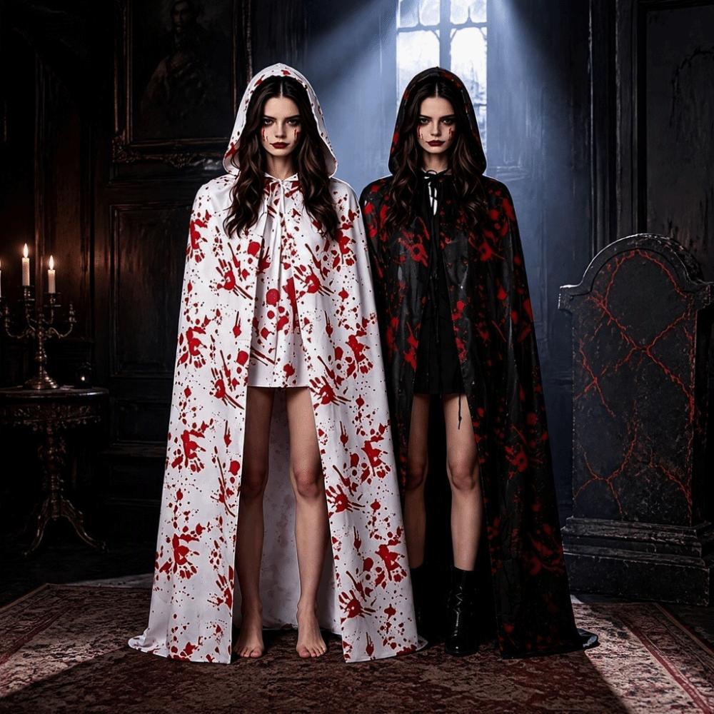 Stretchy Fit Blood Stained Cape Hooded Design Cosplay Costume Cloak  for Horror Dress Up