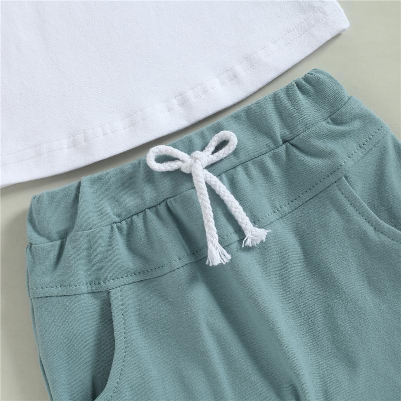 Baby Boys Summer Clothing Sets Short Sleeve Contrast Color Tops + Solid Color Drawstring Shorts 2pcs Outfit