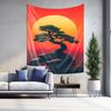 Sunset Pine Tree Tapestry  Japanese Zen Home Decor Cozy Living Room Wall Art