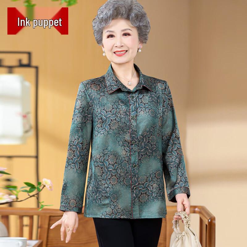 

Elderly Women s Loose Floral Long-Sleeve Blouse 3XL