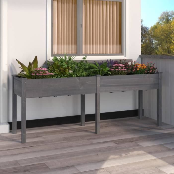 VidaXL Planter with Liner Grey 203x53x76 Cm Solid Fir Wood 364241