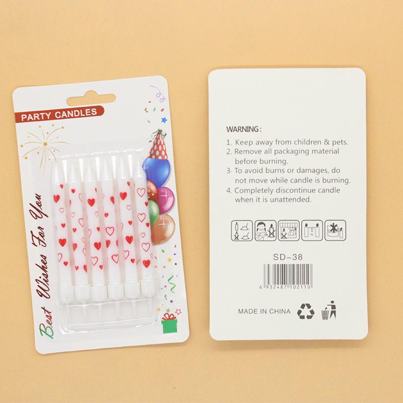 Birthday Cake Glossy Printed Red Love Pattern Pencil Candle Adult Party Cartoon 6 Candles
