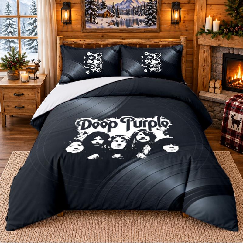 Printed 3Pcs Bedding Set Deep Purple Pattern Bed Sheet Pillowcase For Bedroom Decor