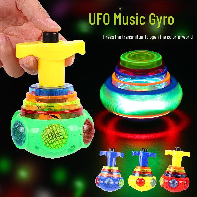 Colorful Luminous UFO Music Gyroscope Toy for Kids - Educational Rotating Light-Up Gift