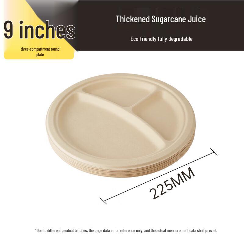 Chu Da Huang 9-inch 3-Compartment Bagasse Plate
