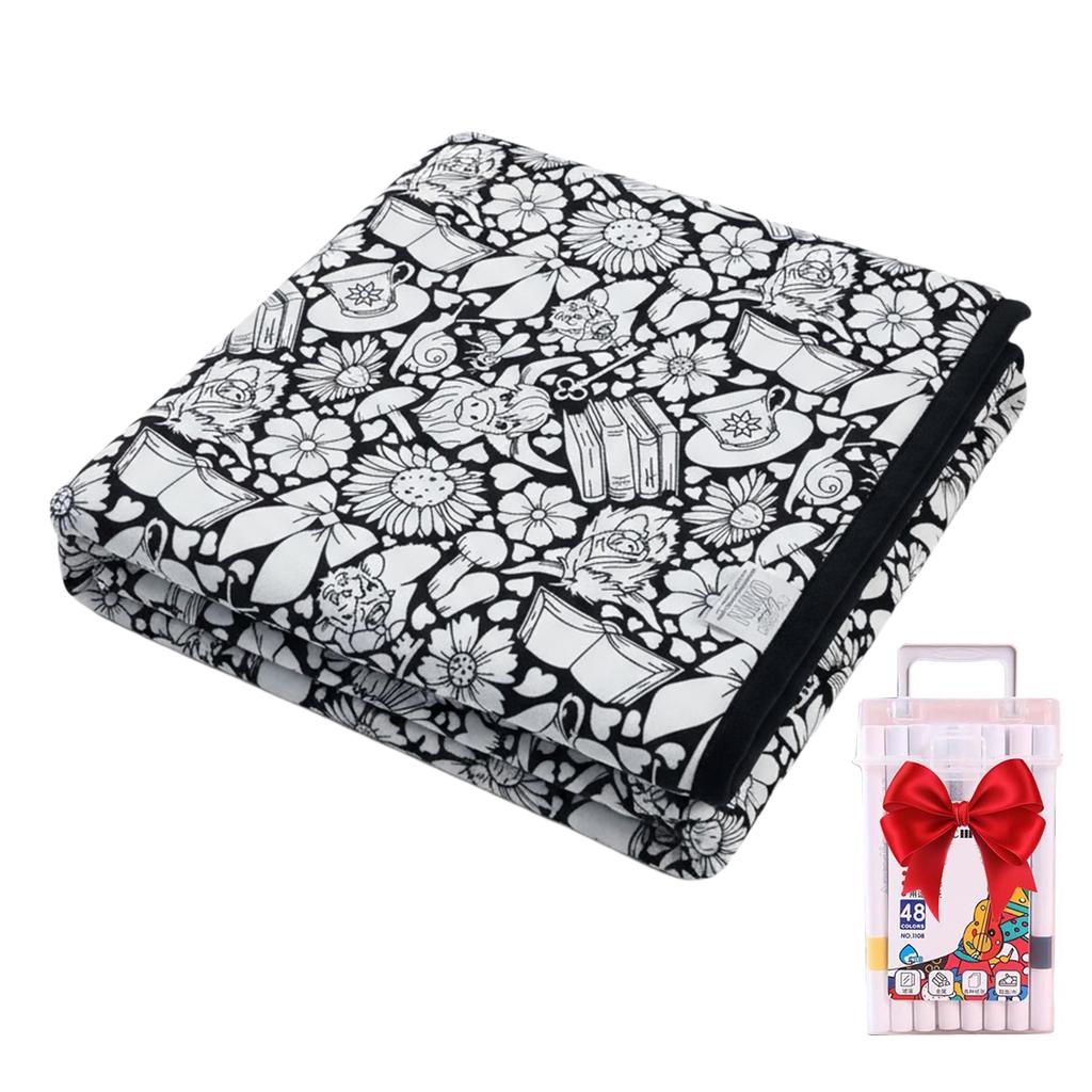 DIY Coloring Blanket Washable Fuzzy Velvet Creative Art Project Painting Blanket for Holiday Arts Crafts Activity Party