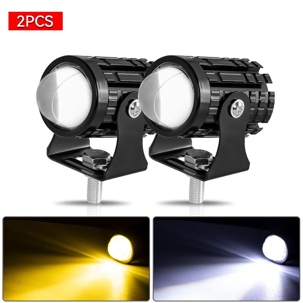 12V 24V Motorcycle LED Headlight Dual Color White Yellow ATV SUV Truck Driving Fog Lamp Motorbike Offroad Car Boat Spotlight