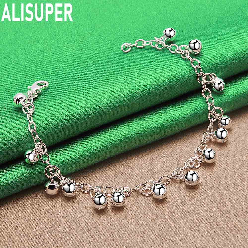 925 Sterling Silver Charming Side Chain Bell Bracelet Gift Jewelry