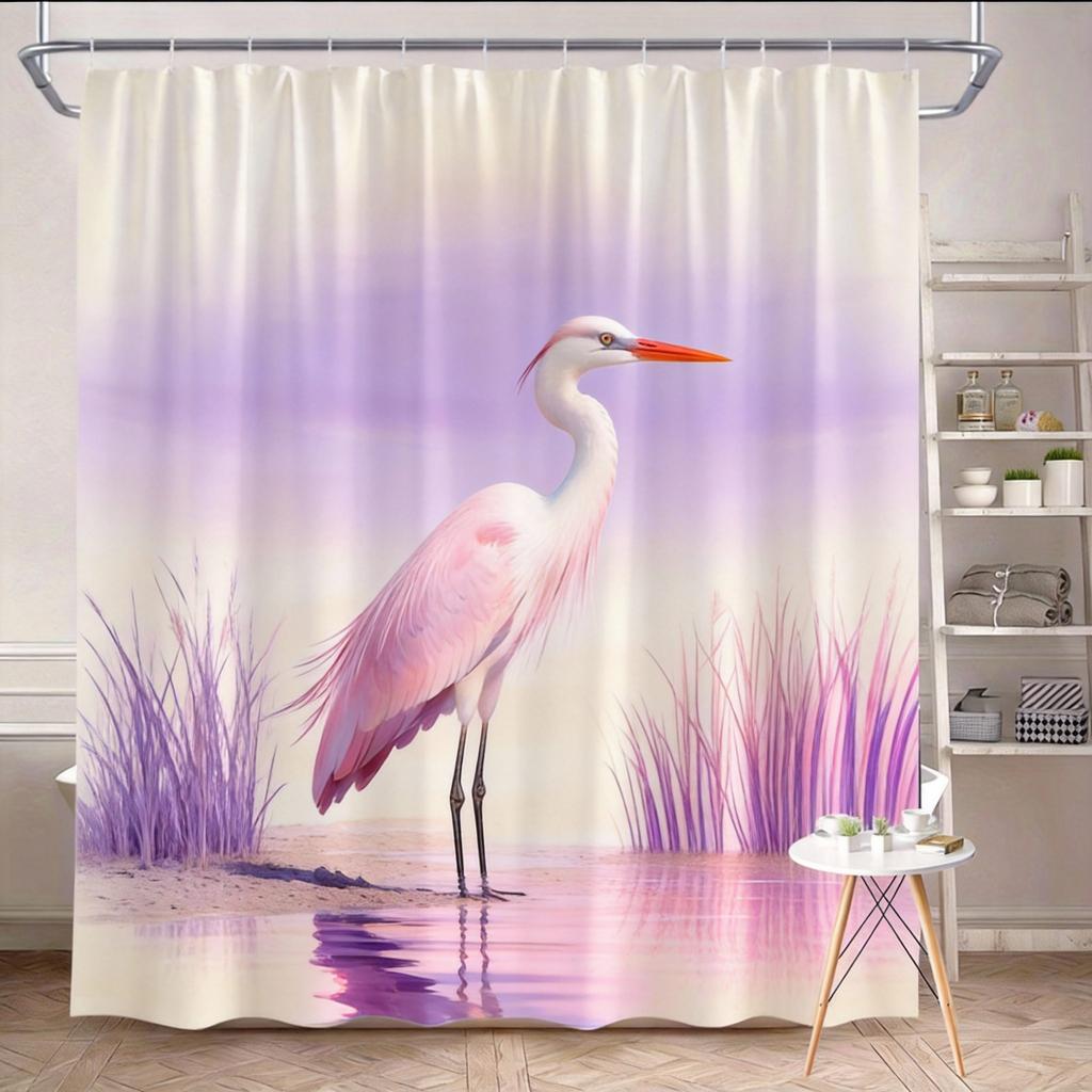 Elegant Heron Shower Curtain Machine Washable All Season Waterproof Privacy Protection 2D Print Nature Design Serene 12 Hooks