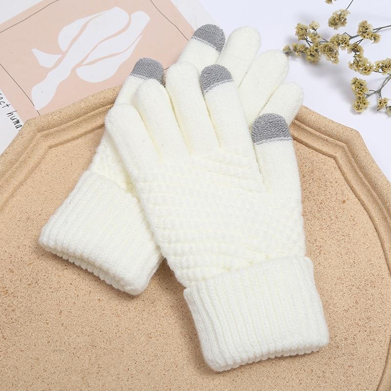1 Pair Knitted Double Layer Warm Gloves for Women & Men Winter Autumn Touch Screen Adult Gloves