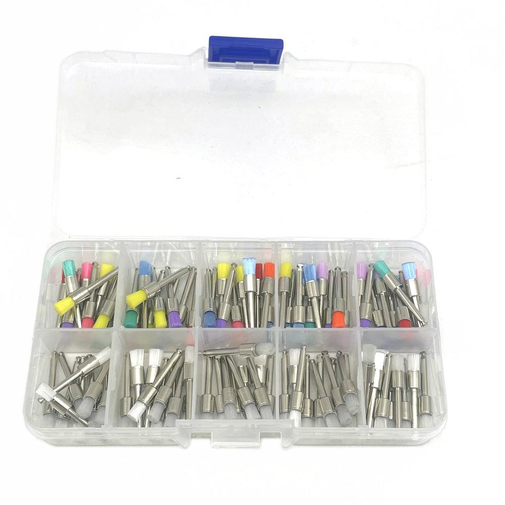 100pcs Dental Prophy Brushes Polishing Polisher Rubber Cup Disposable Latch Type Colorful Buff Nylon Bristles Brush