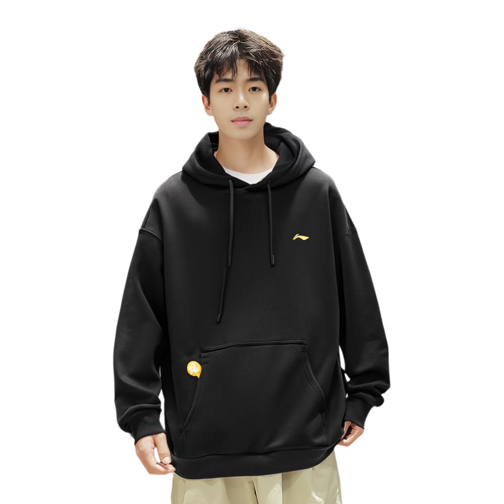 Li Ning Table Tennis Series Letter Print Pullover Hoodie Unisex Hoodies Black AWDTF07-1
