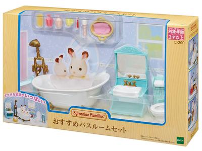 Sylvanian Families Nábytok ST Mark Vek 3 a Hračka Sylvanian EPOCH [Kúpeľňová súprava] SE-200 Certifikovaný, Hore, Domček pre bábiky, Rodiny,