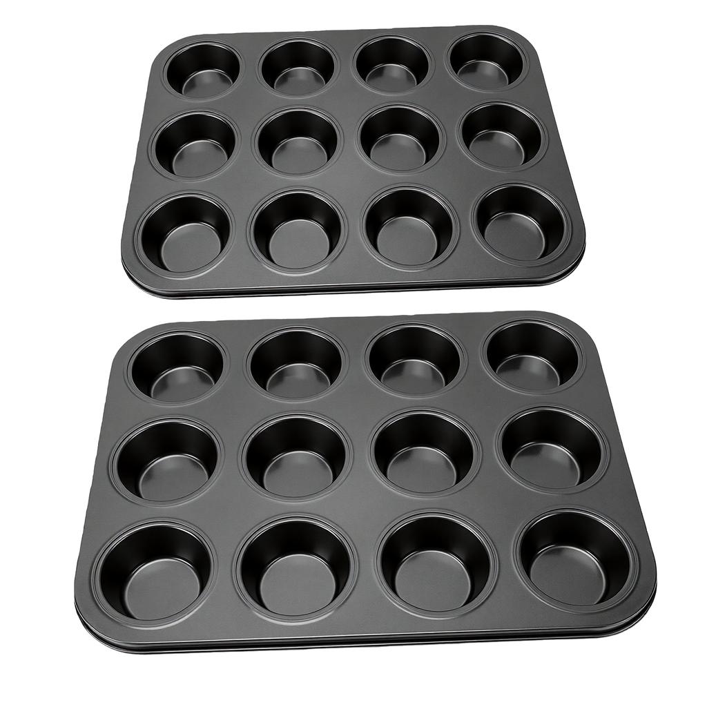 2pcs Nonstick Bakeware Muffin Pans Baking Pan for Cupcakes Carbon Steel Sturdy Even Heat Distribution Easy to Clean 12
