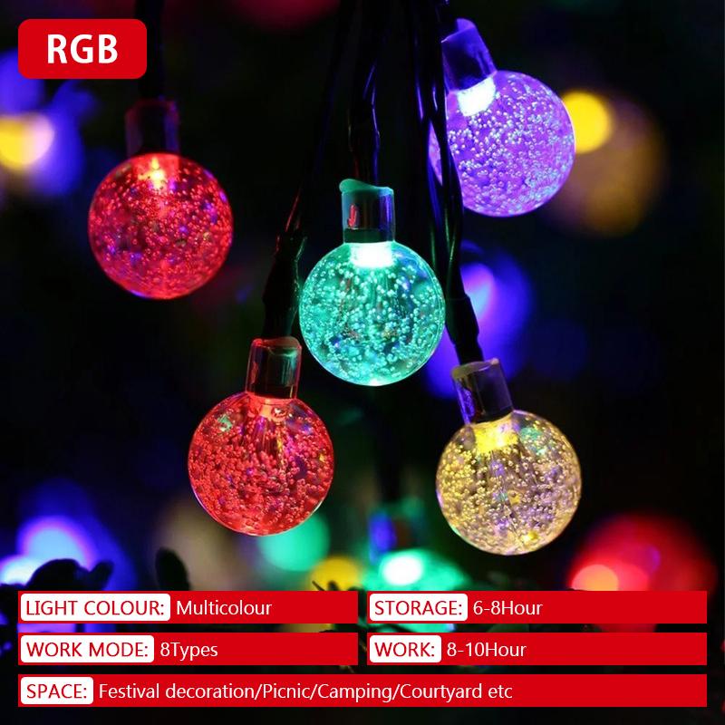 5-32M Outdoor LED Solar Light String 8-mode Crystal Ball Waterproof Courtyard Light Camping Garden Party Festival Decoration