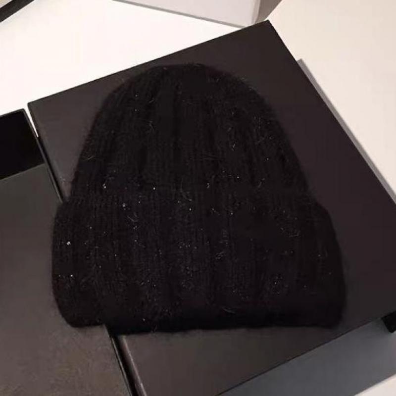 Knitted Beanie Winter Hats Women Men Rabbit Fur With Sequin Wide Stripe Design, Small Face Friendly, Warm & Fashion