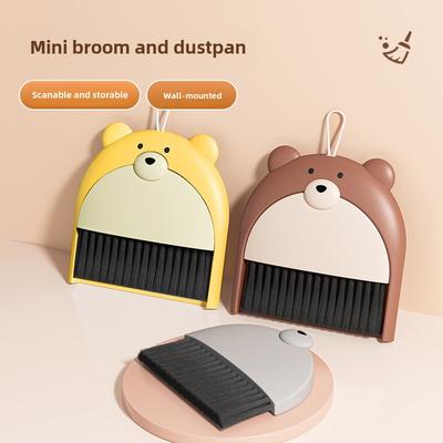 Small Broom Dustpan Set Cartoon Teddy Bear Household Desktop Garbage Shovel Small Dustpan Mini Foldable