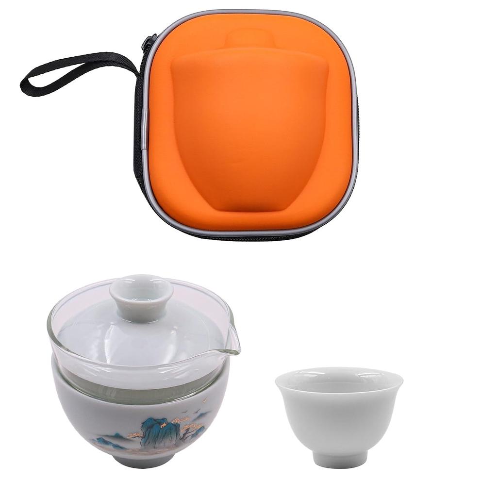 NUZAMAS Portable Travel Tea Set for Adults, Quick Cup, 2 Ceramic Teacups with Teapot for Outdoor Camping, Travel, Home, and Office Use