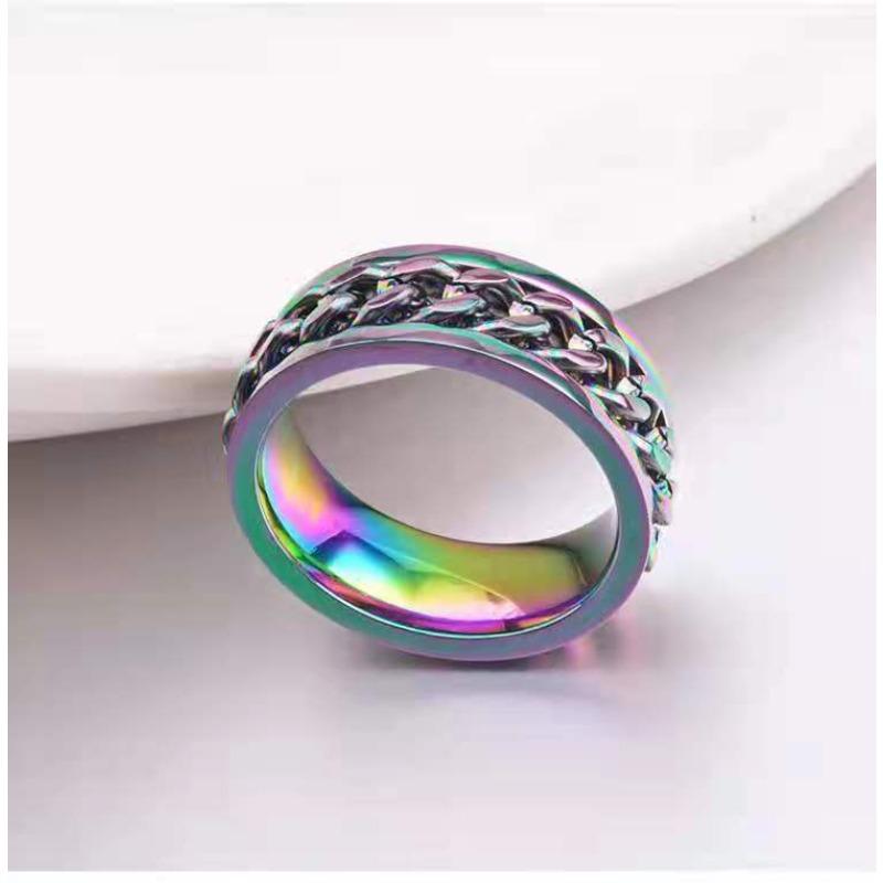 Titanium steel chain, rotating ring niche, stainless steel rotating chain, bottle opener trend bottle opening ring, male