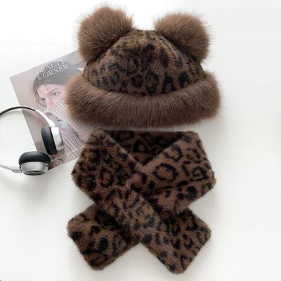 Koreaanse Gepersonaliseerde Luipaardprint Pluche Hoed Winter Imitatiebont Verdikt Warme Oorbescherming Hoed Vrouwen Veelzijdige Sjaal Meloen Huid Hoed