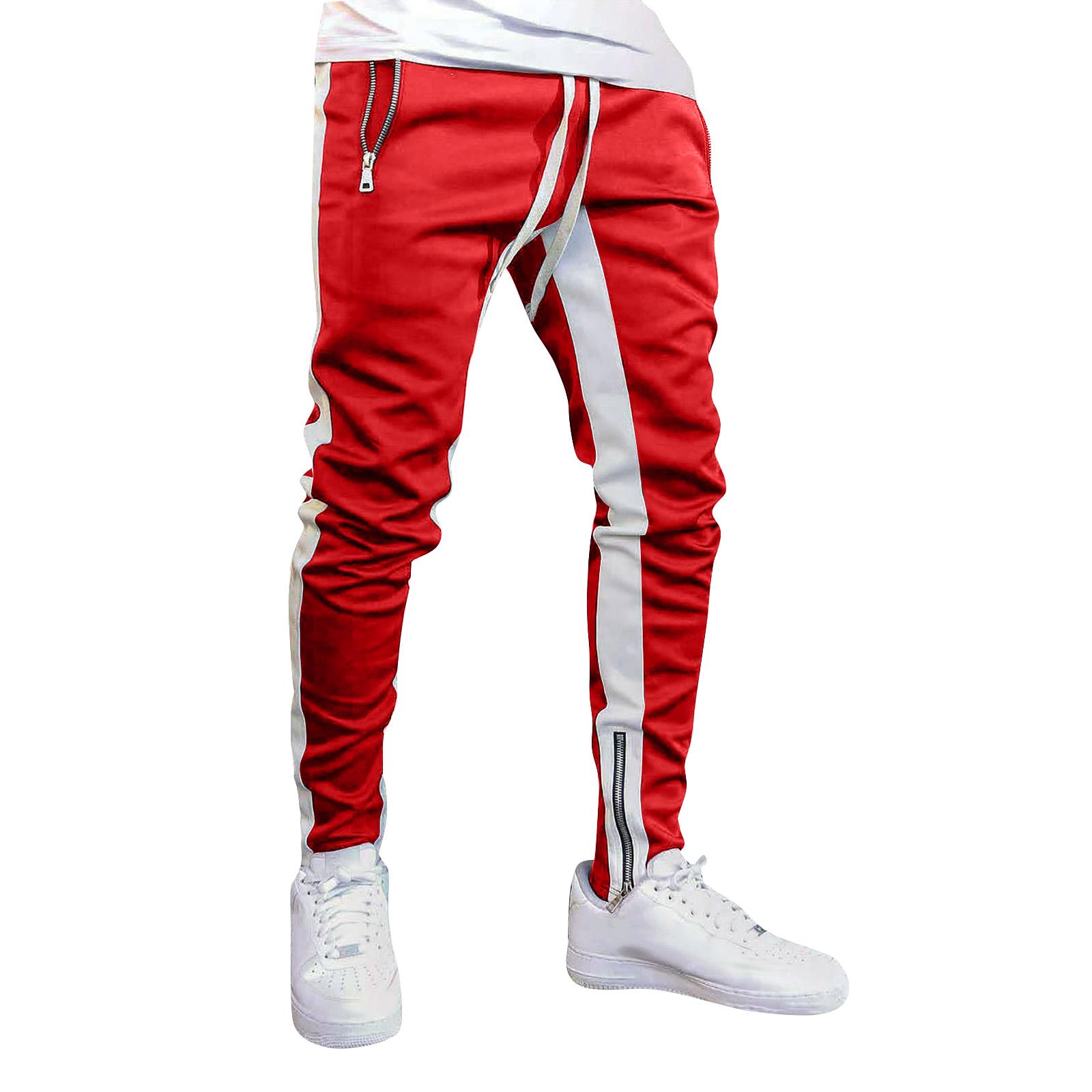 

Men s Colorblock Zipper Trousers Men s Casual Fashion Trousers M червоний