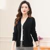 Cai Yang Women's V-Neck Cropped 100% Pure Wool Cardigan