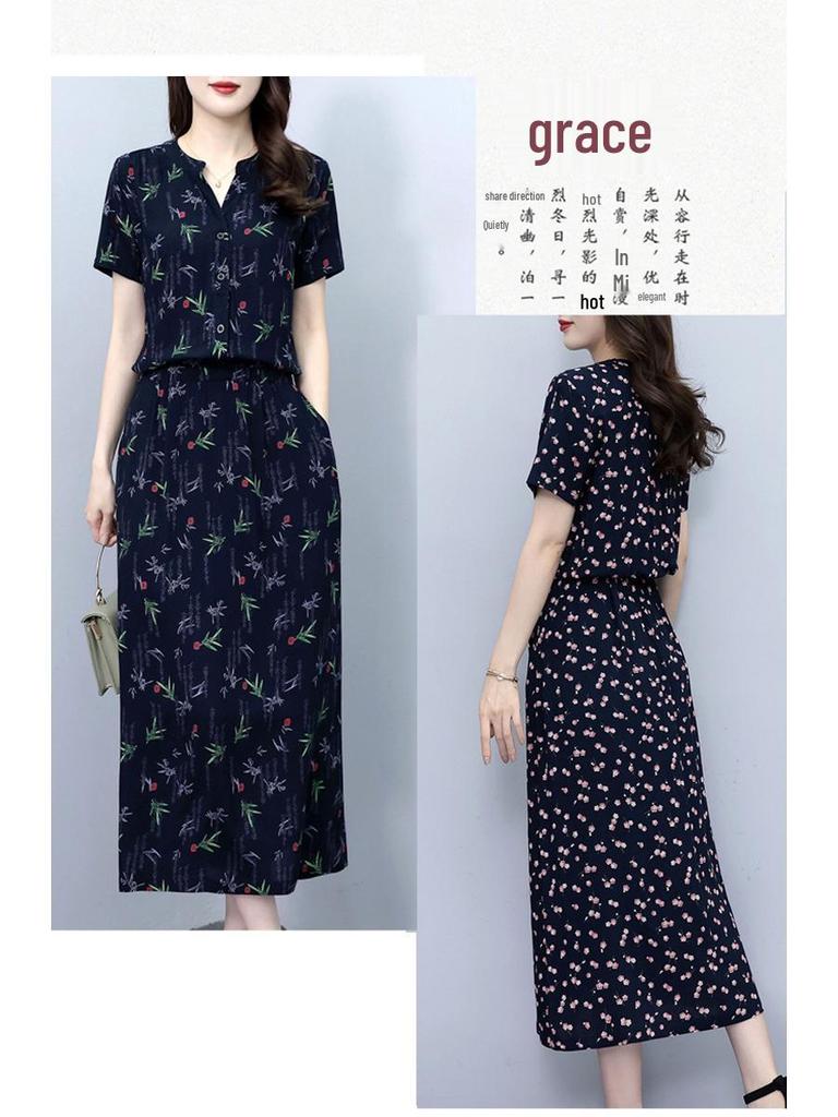 2025 Summer Collection: Floral V-Neck Cotton and Rayon Dress - Waist-cinching, Slimming, Age-Reducing Long Dress for Women