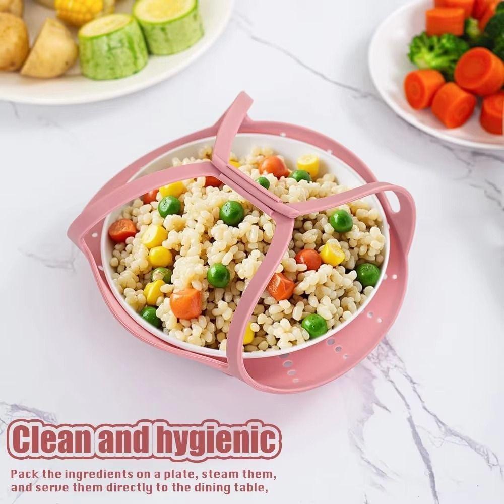 Long Handle Silicone Steamer Basket Heat Resistant Reusable Vegetable Steamer Non-Stick Easy Clean Dumpling Steamer Cooking Food