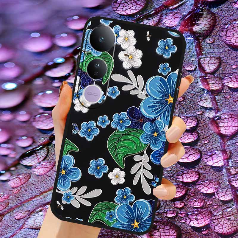 Case For Vivo V50 Lite Soft 3D Flower Relief Emboss Silicone Covers for Vivo V 50 Lite 4G 5G V50Lite Soft Capa Protective Casing
